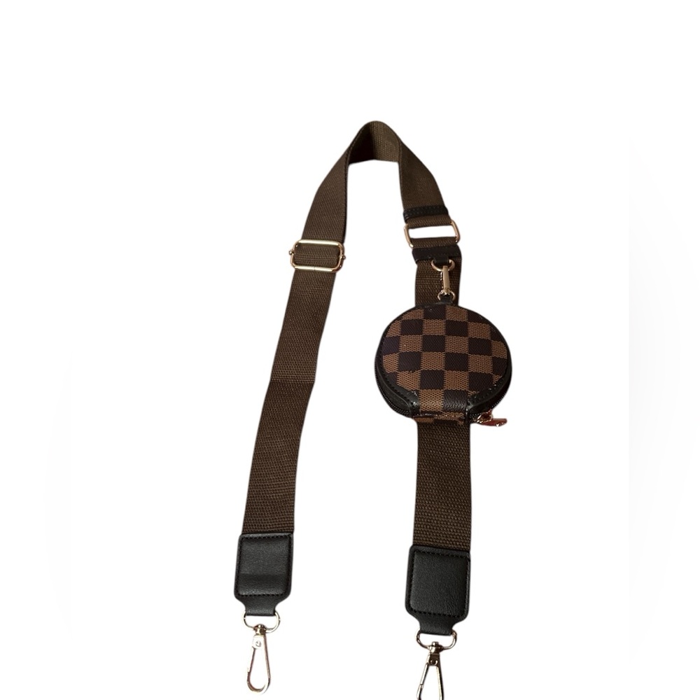 Brown Replacement Strap For Crossbody Bag  with Checkered Coin Case Pouch Unisex